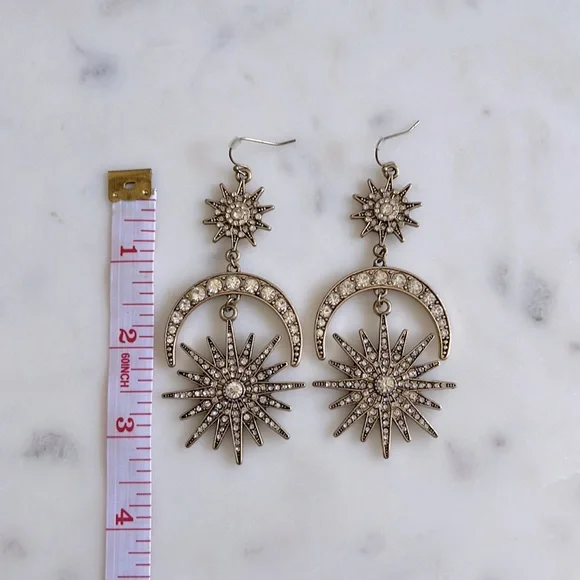 Celestial Drop Earrings w/ Moon & Star Embellishments - Picture 5 of 5